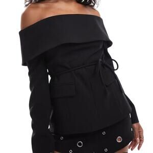 ASOS DESIGN Tailored Off-The-Shoulder Top in Black, Size 4​​